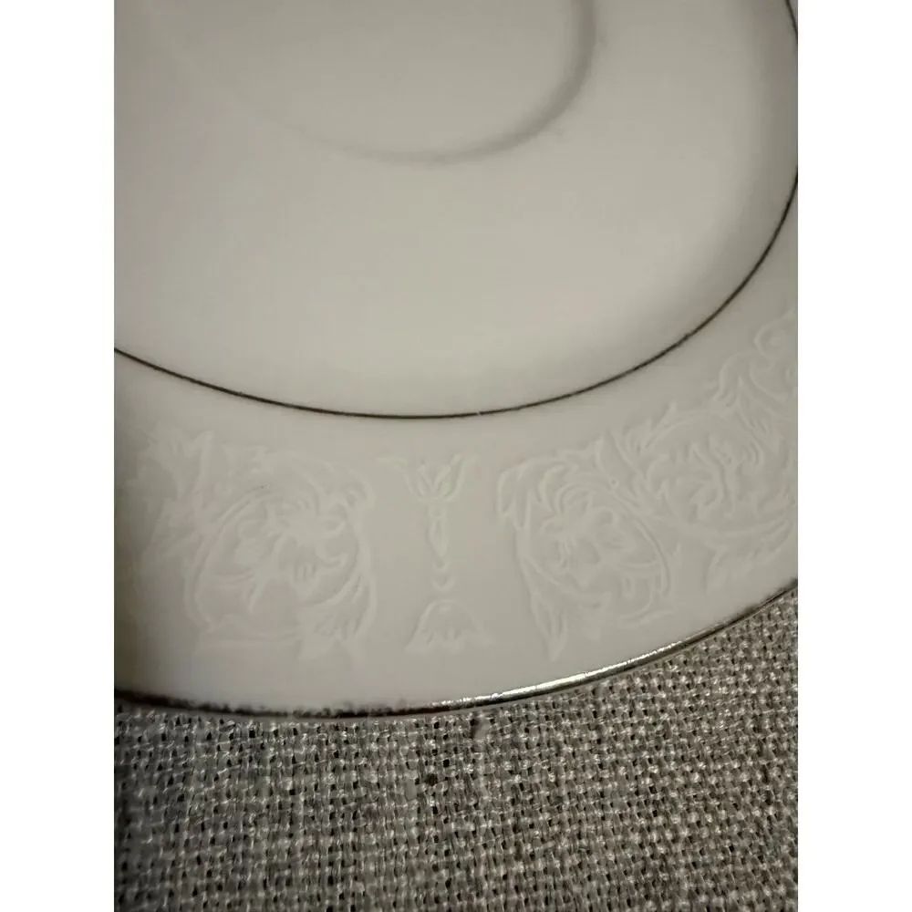 🍽️ Scarsdale 8079 China Saucers – Set of 6 – White Embossed Floral & Silver